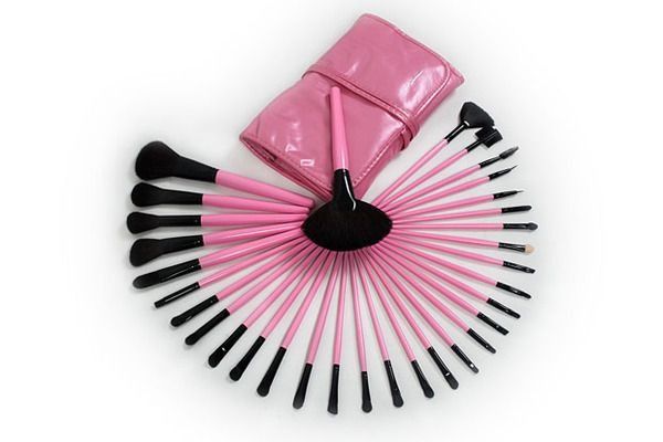 Kit Com 32 Pincéis Para Maquiagem Profissional + Bolsa Rosa